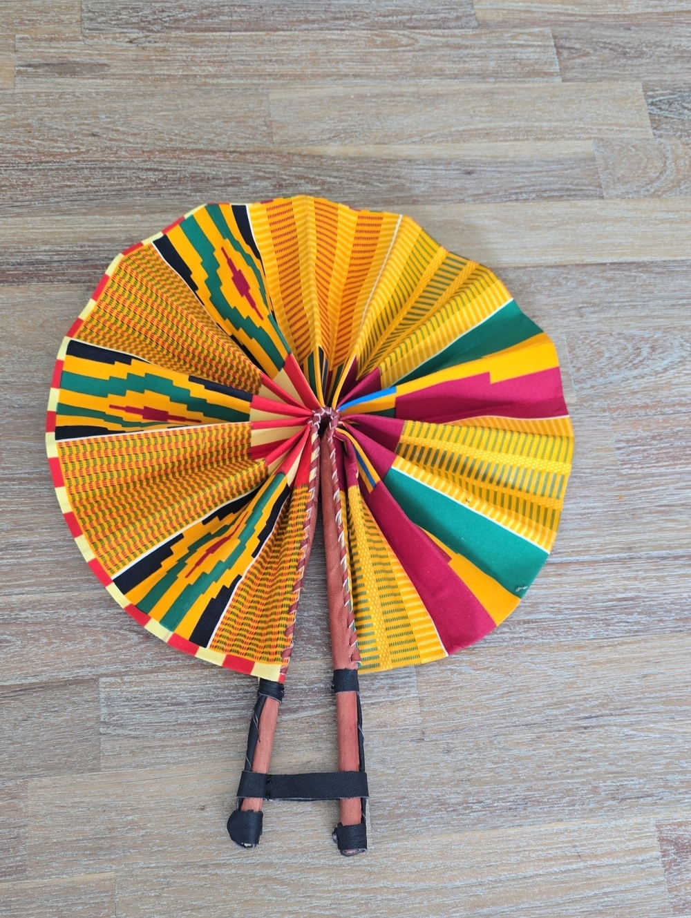 Handmade African Print Fan, Orange, Yellow & Blue